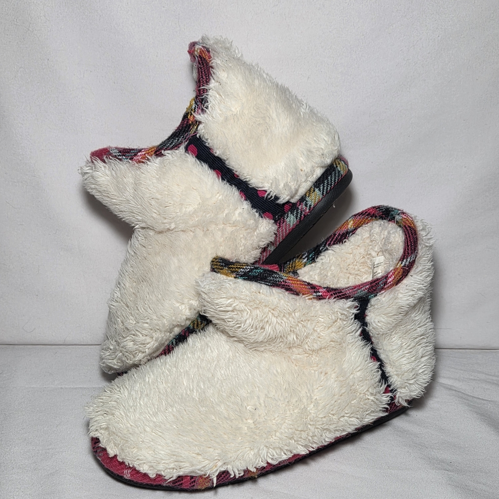 Dearfoams Kids Cream With Plaid Trim Bootie Slippers